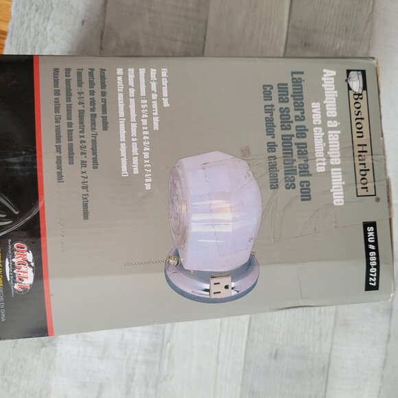 Boston Harbor Wall Lamp With Pull Chain & White Glass Shade Polished Chrome Fini - Picture 5 of 5